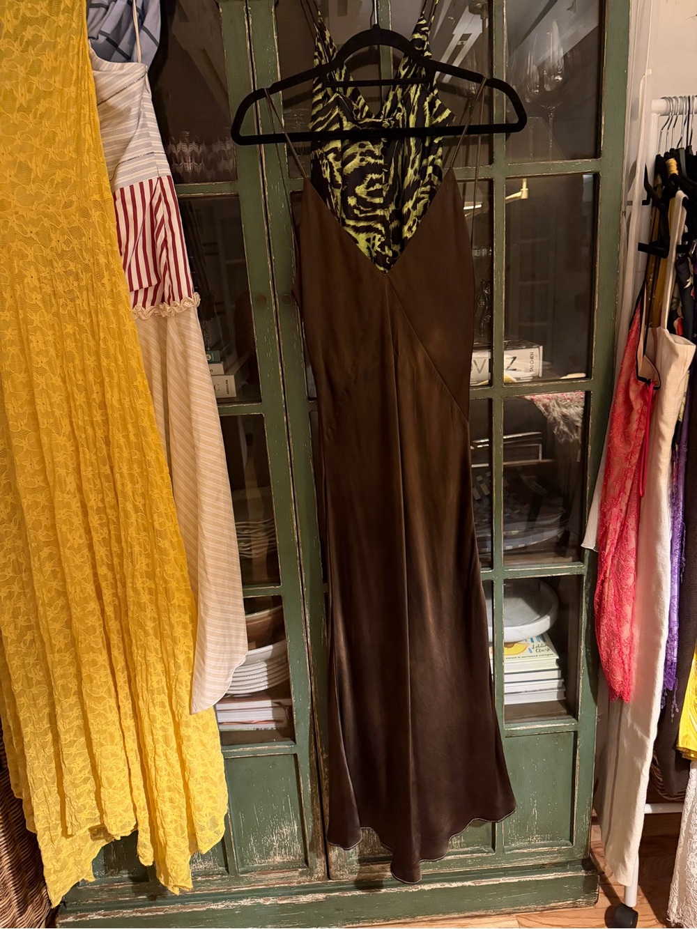 SVNR Hand-Dyed 100% Silk Chocolate Brown Tie-Dye Midi Dress